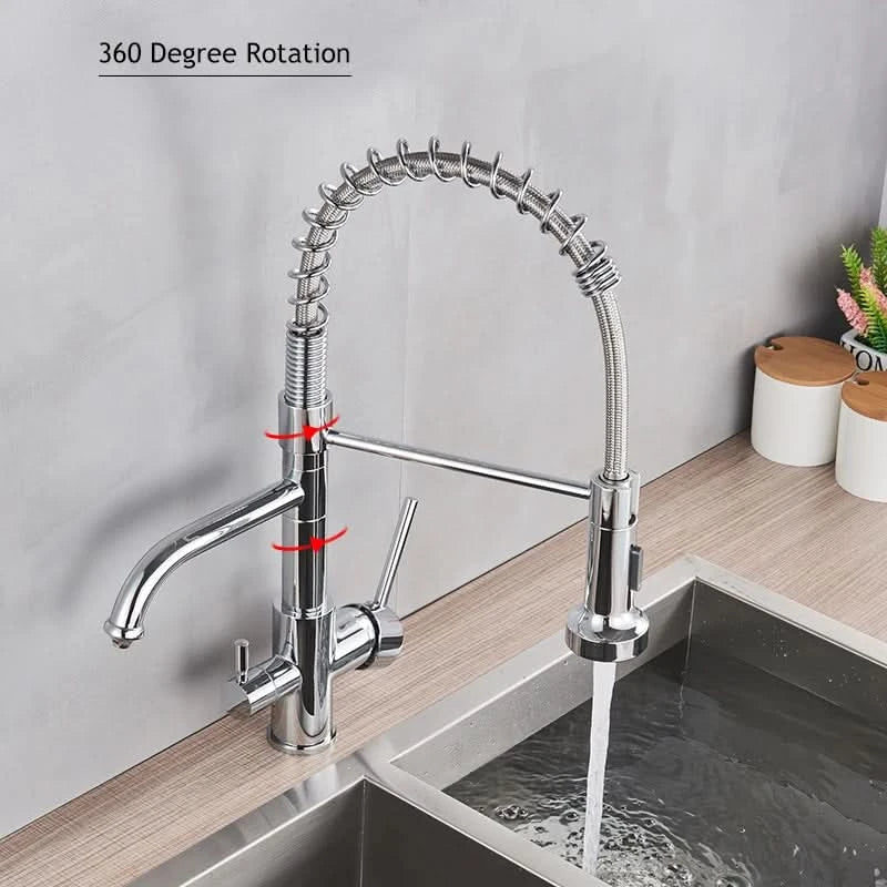 Purified Water Kitchen Faucet Pull Down Spray Stream Head Dual Handle Faucet 360 Rotate Deck Mount Drinking Water Mixer Tap