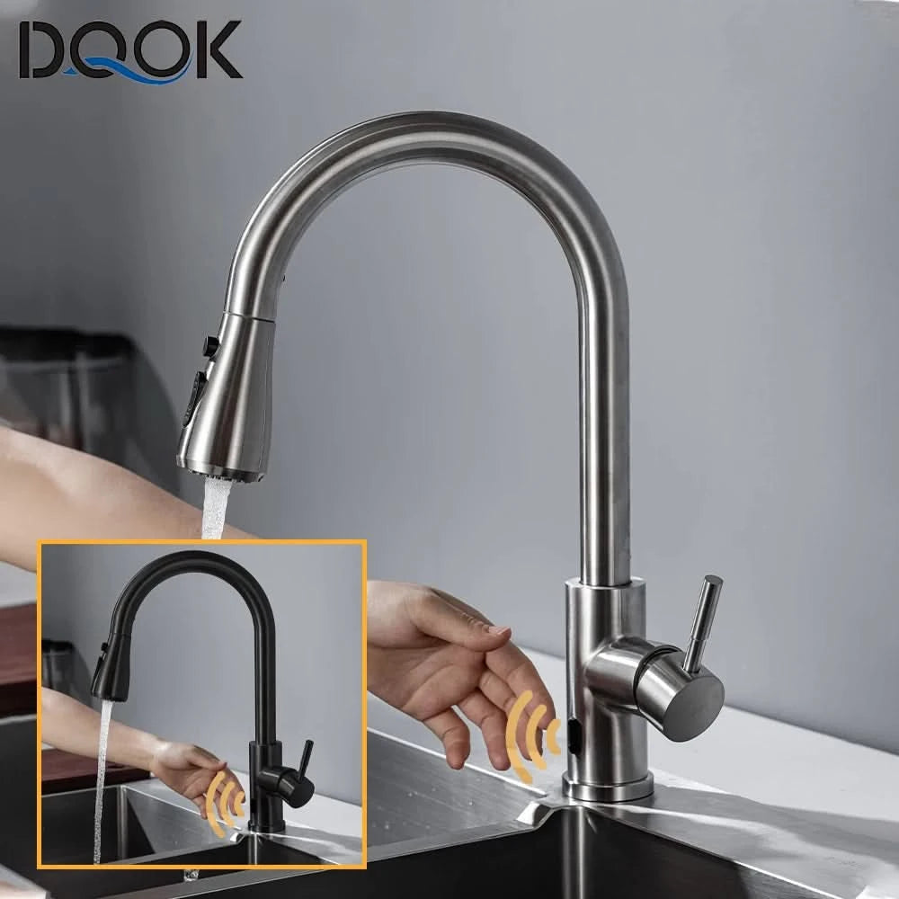 Smarte berührungslose Küchenarmatur gebürstet ausziehbar Infrarot-Sensor Armaturen Schwarz/Nickel Infrarot-Wassermischer Armaturen