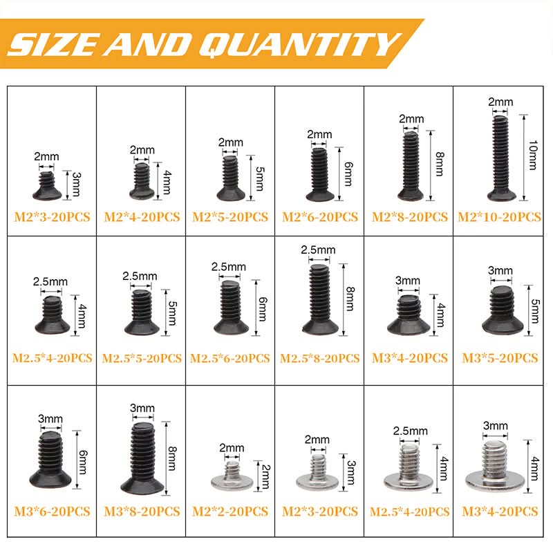 300/360Pcs M2 M2.5 M3 KM Screw Flat Head Phillips Screws Laptop Notebook Screws Set Kit For Computer Notebook Small Screw Kit