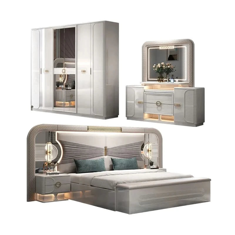 ！@Modern Leather Bedroom Furniture with Massage Function Bedroom Sets Luxury king Size Bed Room Furniture