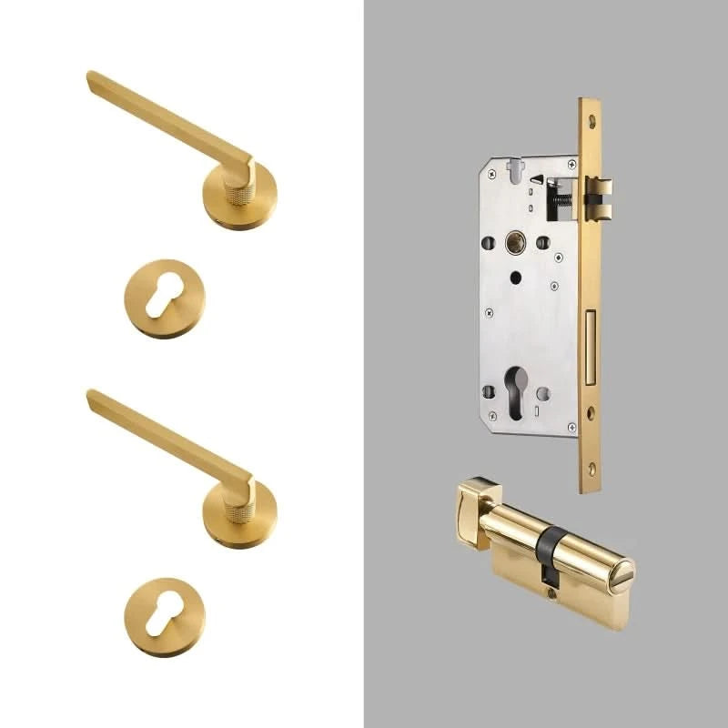 Dooroom Messing Türdrücker, geräuschlos, Schwarz-Gold, für Schlafzimmer, Badezimmer, Holztür, Schloss-Set, Blindgriffknauf