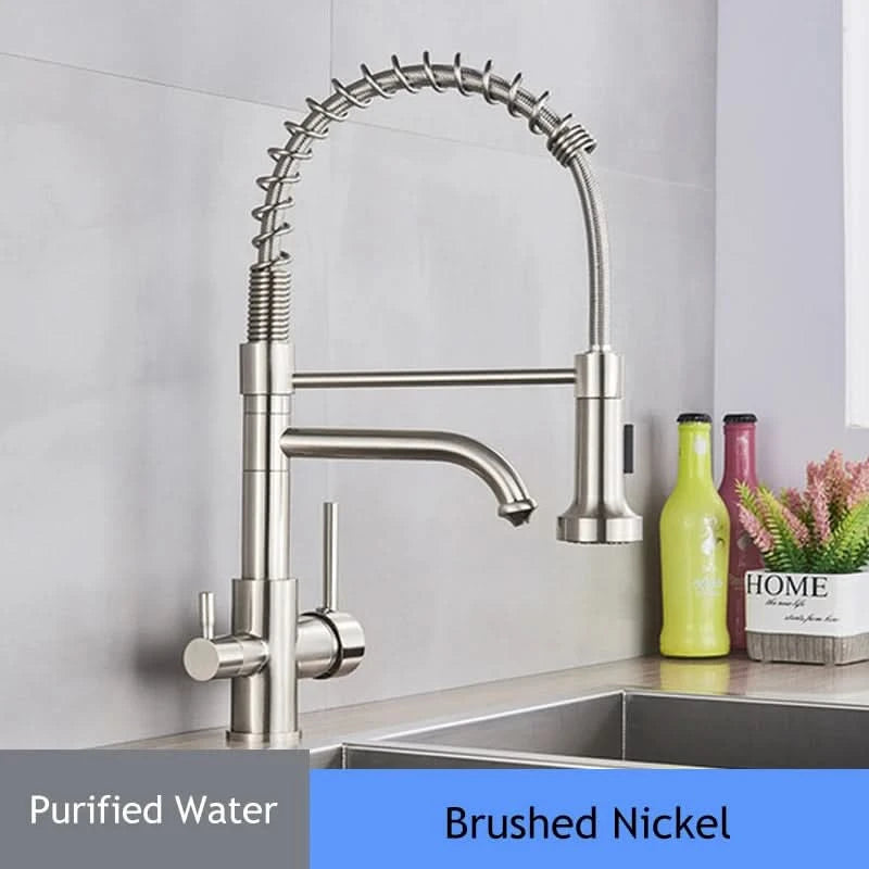 Purified Water Kitchen Faucet Pull Down Spray Stream Head Dual Handle Faucet 360 Rotate Deck Mount Drinking Water Mixer Tap