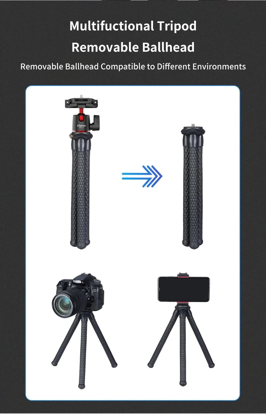 Ulanzi MT-11 Flexible Octopus Tripod For Phone DSLR Camera Vlog Portable 2in1 Design Selfie Stick Tripod With Phone Holder