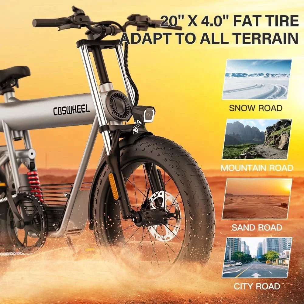 EU-Lager COSWHEEL T20 Pro Multifunktionales E-Bike 1000W 1500W Mountain Road City Hybrid Fahrrad 20*4 Zoll Fat Tire Elektrofahrrad