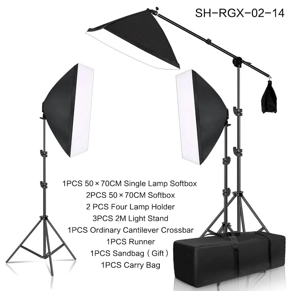 SH Fotostudio Softbox Licht-Kit Fotoausrüstung Vier Lampenfassungen Dauerlichtsystem mit E27 Glühbirnenzubehör