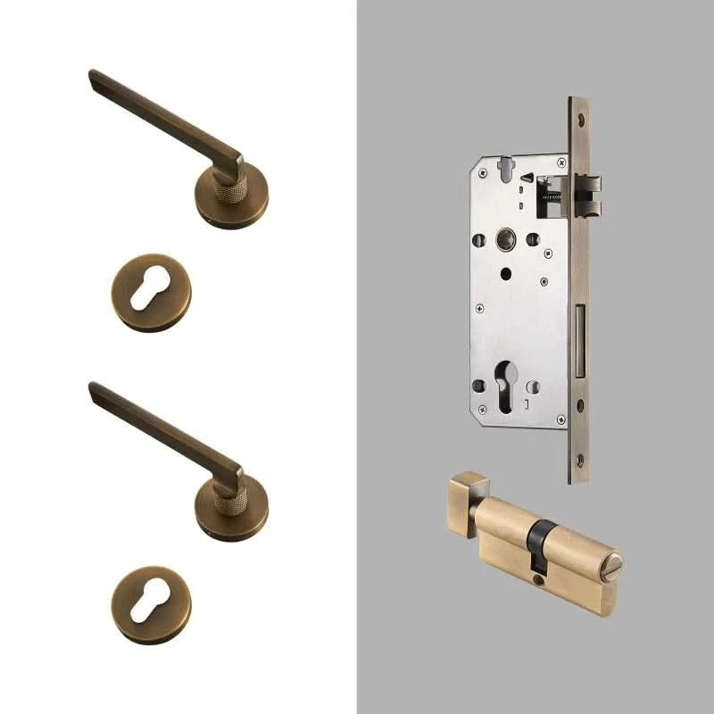 Dooroom Messing Türdrücker, geräuschlos, Schwarz-Gold, für Schlafzimmer, Badezimmer, Holztür, Schloss-Set, Blindgriffknauf
