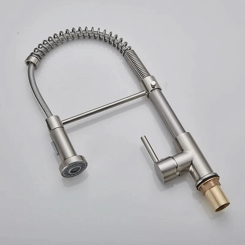 Küchenarmatur aus gebürstetem Nickel mit Ausziehbrause, Heiß- und Kaltwasserhahn, Messing, drehbar, Küchenmischbatterie, Wasserhahn