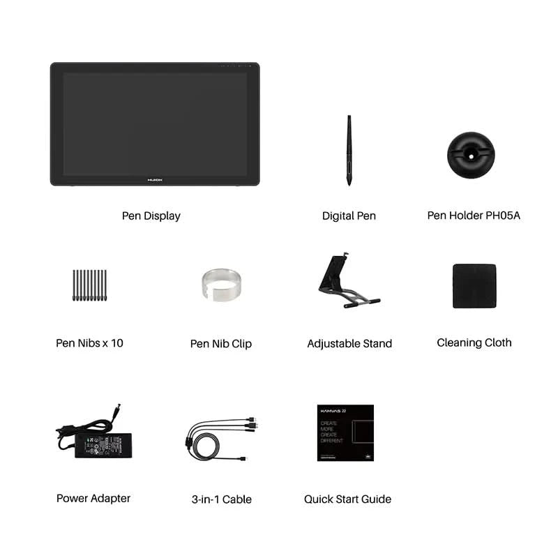 HUION Kamvas 22 Plus Grafiktablett mit Display Digitale Kunst Malen Tablet QD Monitor 21,5 Zoll mit entspiegeltem Ätzglas 140%sRGB