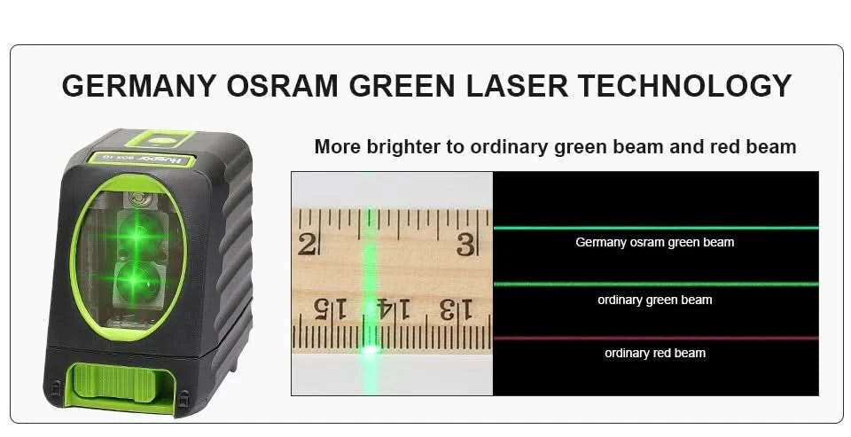 Huepar Box-1G selbstnivellierender Kreuzlinienlaser 45 m Reichweite, grüne Laserlinie mit vertikalem Abstrahlwinkel von 150°