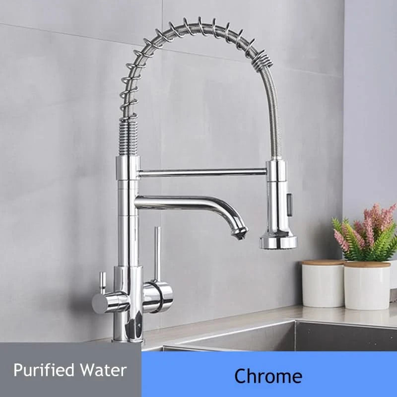 Purified Water Kitchen Faucet Pull Down Spray Stream Head Dual Handle Faucet 360 Rotate Deck Mount Drinking Water Mixer Tap