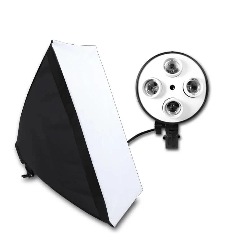 SH Fotostudio Softbox Licht-Kit Fotoausrüstung Vier Lampenfassungen Dauerlichtsystem mit E27 Glühbirnenzubehör