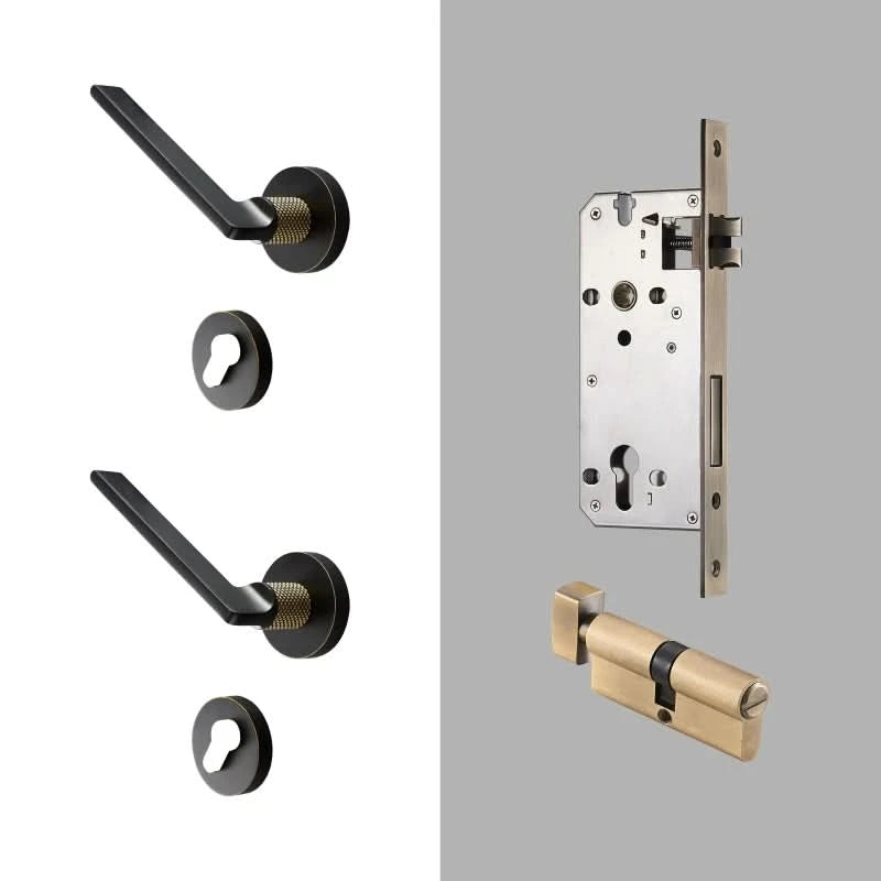 Dooroom Messing Türdrücker, geräuschlos, Schwarz-Gold, für Schlafzimmer, Badezimmer, Holztür, Schloss-Set, Blindgriffknauf