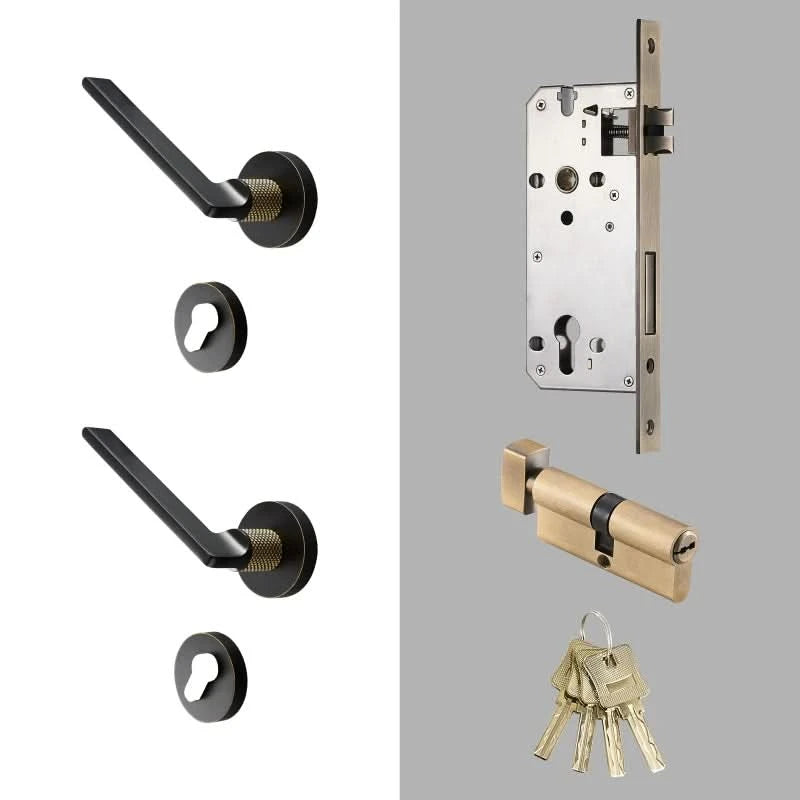 Dooroom Messing Türdrücker, geräuschlos, Schwarz-Gold, für Schlafzimmer, Badezimmer, Holztür, Schloss-Set, Blindgriffknauf