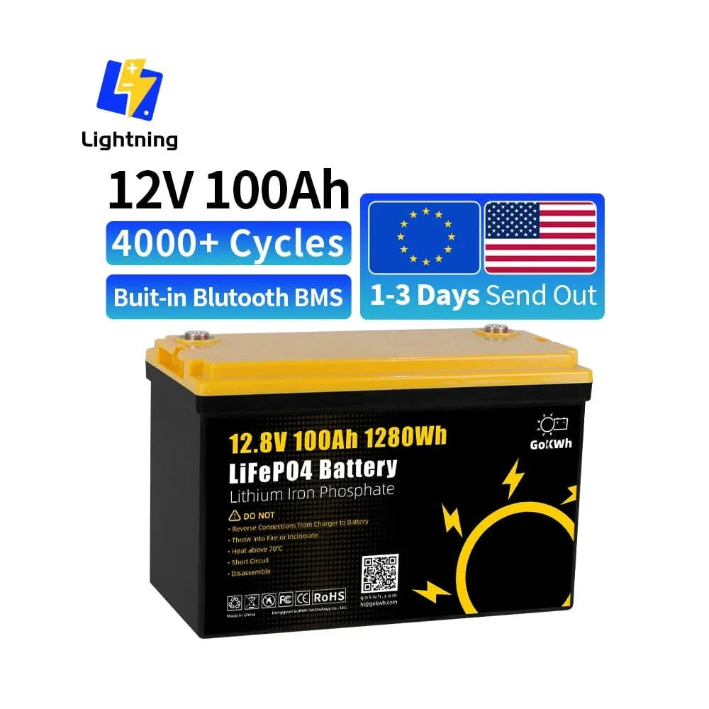 GoKWh 12V 12,8V 100Ah Batteriepack 50A 100A 200Ah Lithium-Eisenphosphat Solar RV Elektrofahrzeug Boot Golfwagen Wohnbereich
