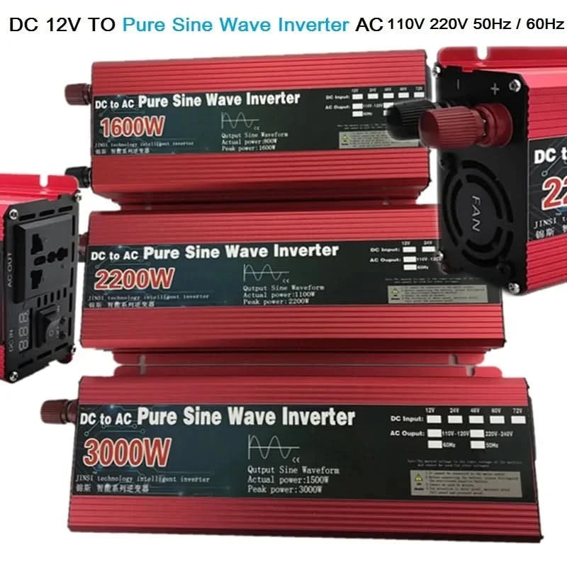 Reiner Sinus-Wechselrichter 12V/24V auf AC110V 220V 1000W 2000W 3000W Spannungswandler Leistungswandler Solar-Wechselrichter LED-Anzeige