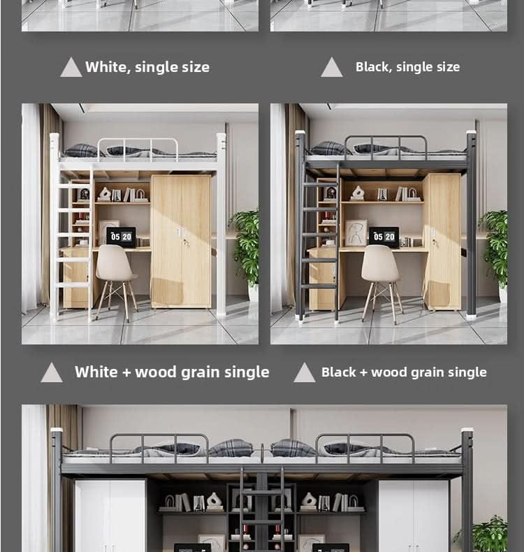 Upper Bed Lower Table Combined Bed College Dormitory Elevated Bed Small Apartment Household Wrought Iron Bed Apartment Bed