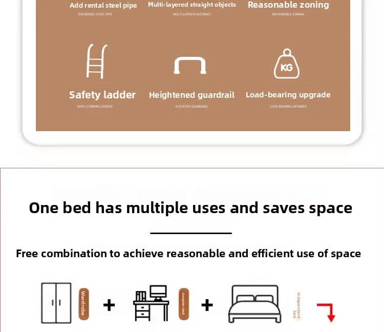 Upper Bed Lower Table Combined Bed College Dormitory Elevated Bed Small Apartment Household Wrought Iron Bed Apartment Bed