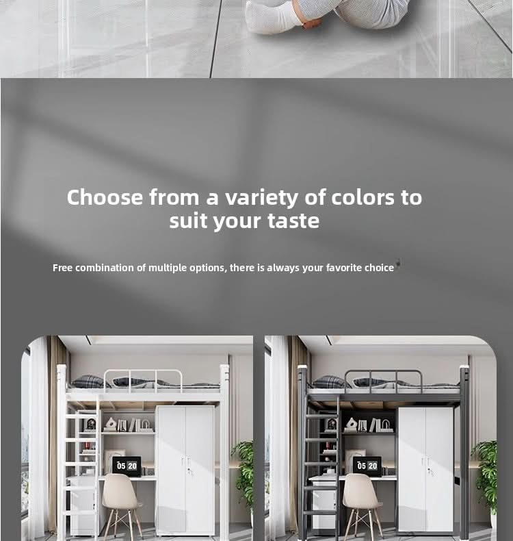 Upper Bed Lower Table Combined Bed College Dormitory Elevated Bed Small Apartment Household Wrought Iron Bed Apartment Bed