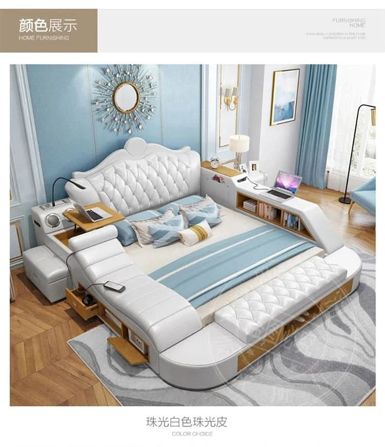 Headboard Storage Double Bed Queen Drawers King Size Smart Bed Luxury Princess Modern Letto Matrimoniale Bedroom Furniture
