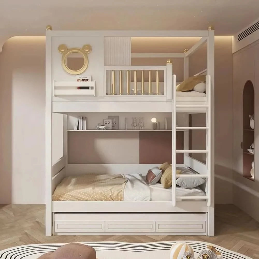 Modern Comfortable Wooden Bunk Bed with Double Top Loft Design Unisex Width Suitable for Nursery  Living Room  with Slide