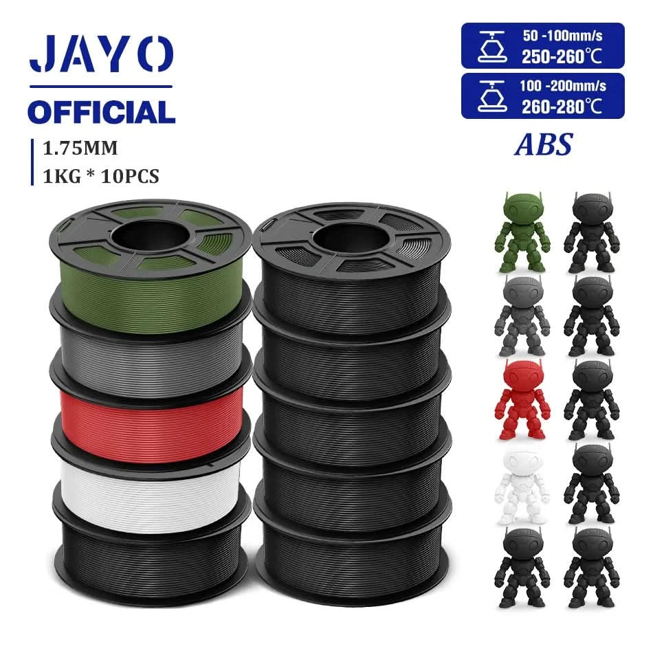 JAYO ABS Filament 1.75mm 3D Printer Filament 10Rolls For FDM 3D Printers 3D Pen Filament Refills 1KG/Roll 3D Printing Materials