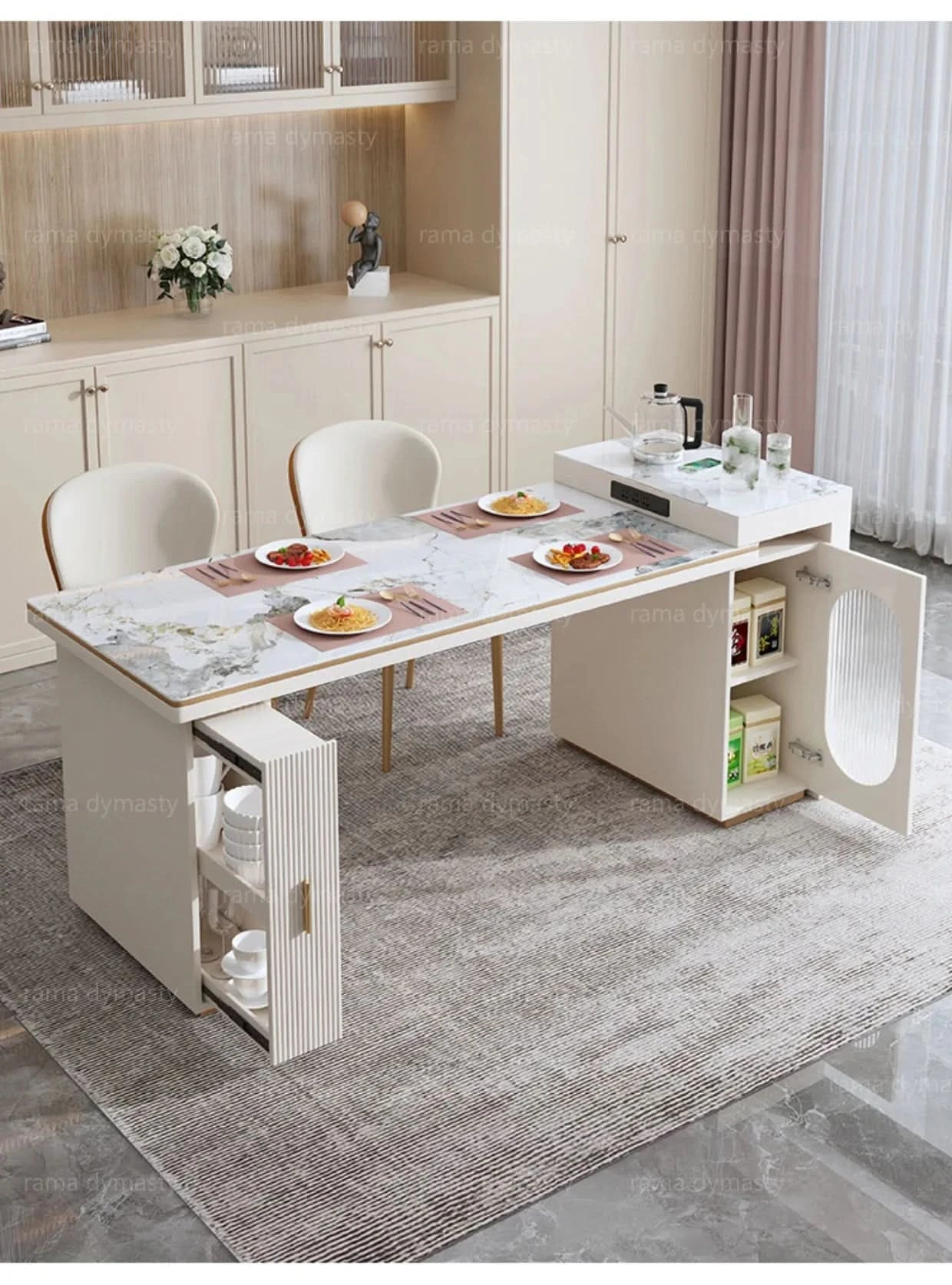 Rock Plate Dining Table Integrated Extendable Home Modern Light Luxury Dining Table With Storage Cabinet