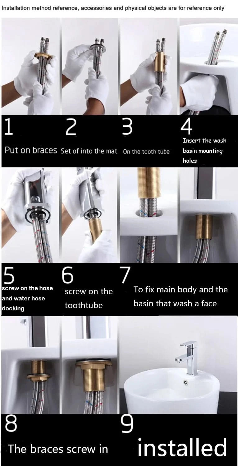 TOLM Brass Black Gold Basin Faucet Bathroom Sink Faucets Hot Cold Water Mixer Crane Deck Mounted Single Handle Hole Bath Kitchen