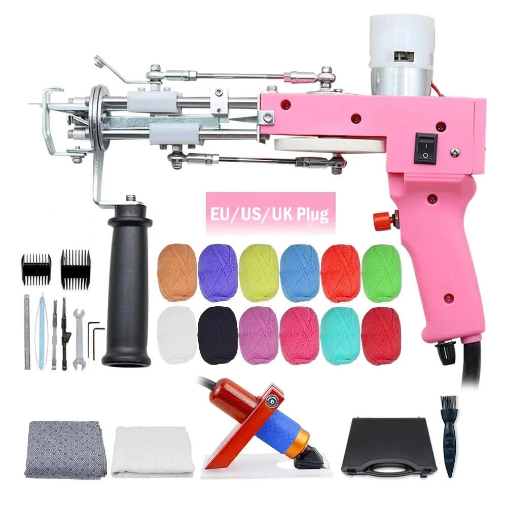 2-in-1-Tufting-Gun-Set, elektrische Tufting-Pistole, 7–21 mm Tufting-Pistole, mit Wollgarn und Tufting-Gewebe, Trimmer für Anfänger