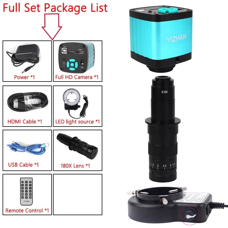 1080P 4K HD Industrial Microscope Digital Camera Via USB-C Measurement  215X/180X/130X C-Mount Lens For PCB Soldering,no base