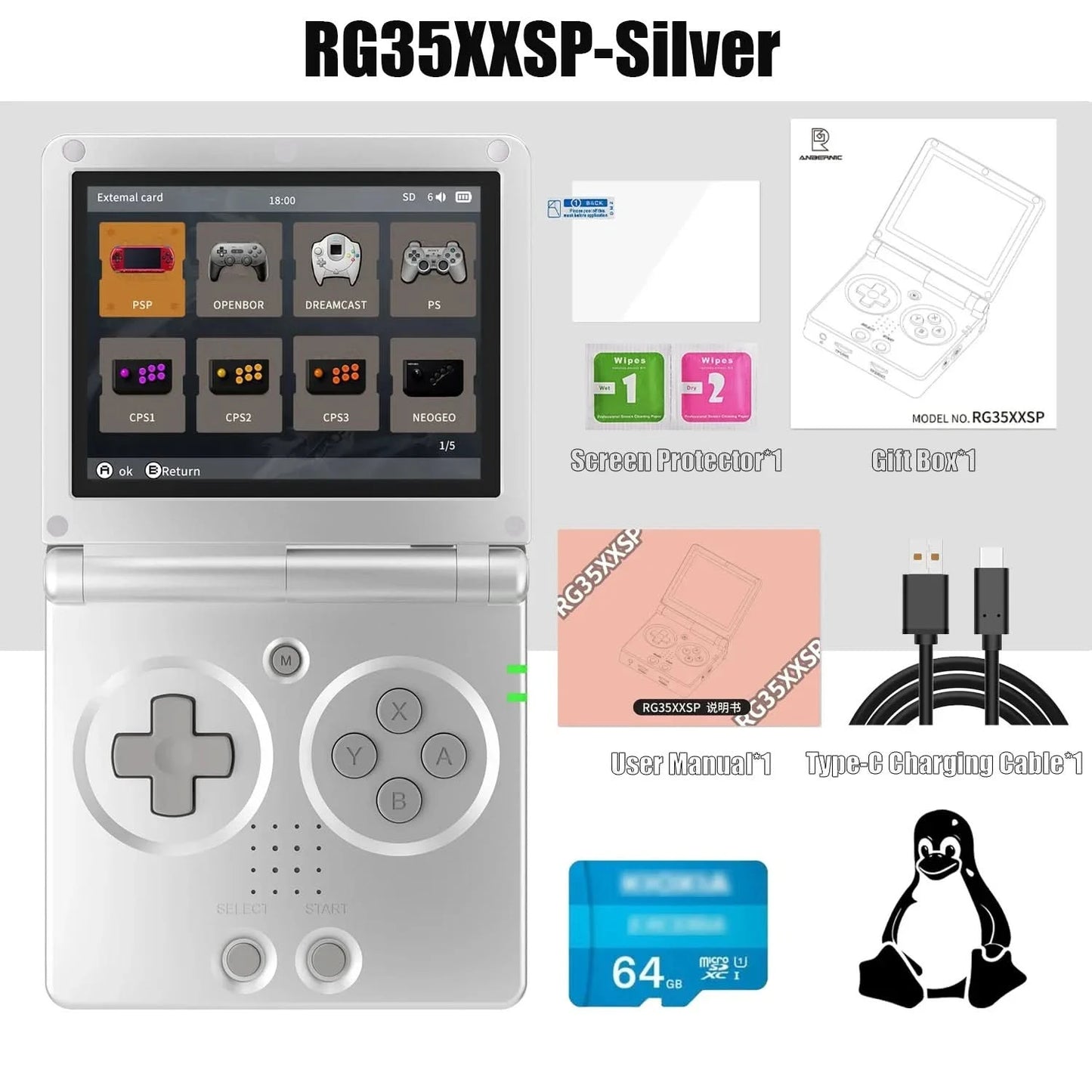 ANBERNIC RG35XXSP RG 35XXSP Fold Handheld Game Console Video Game Consoles 3.5Inch IPS Screen 3300mAh Linux System 256G PSP Game