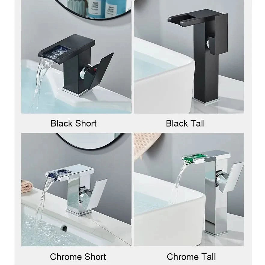 Rozin LED-Badwaschtischarmatur schwarz Wasserfall-Waschtischarmaturen Hydroelektrische LED-Waschtischarmatur Warm- und Kaltwasser-Mischbatterie