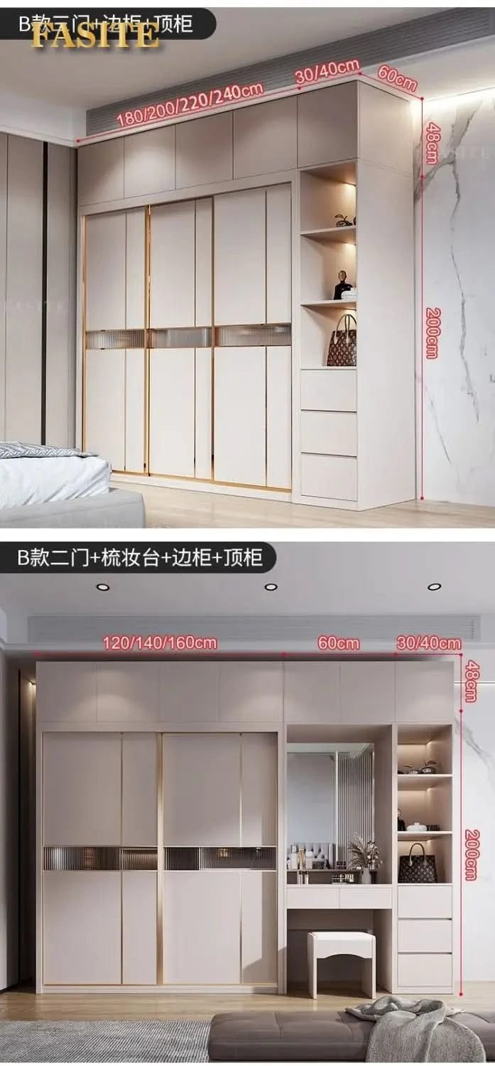 Sliding door wardrobe household bedroom small apartment full set of thickened back plate simple sliding door wardrobe