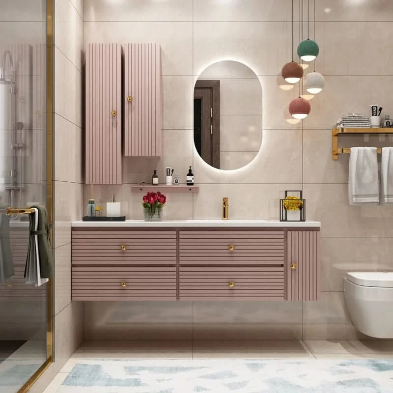 Pink Modern Large Storage Space With Side Cabinets Bathroom Cabinet With Drawers