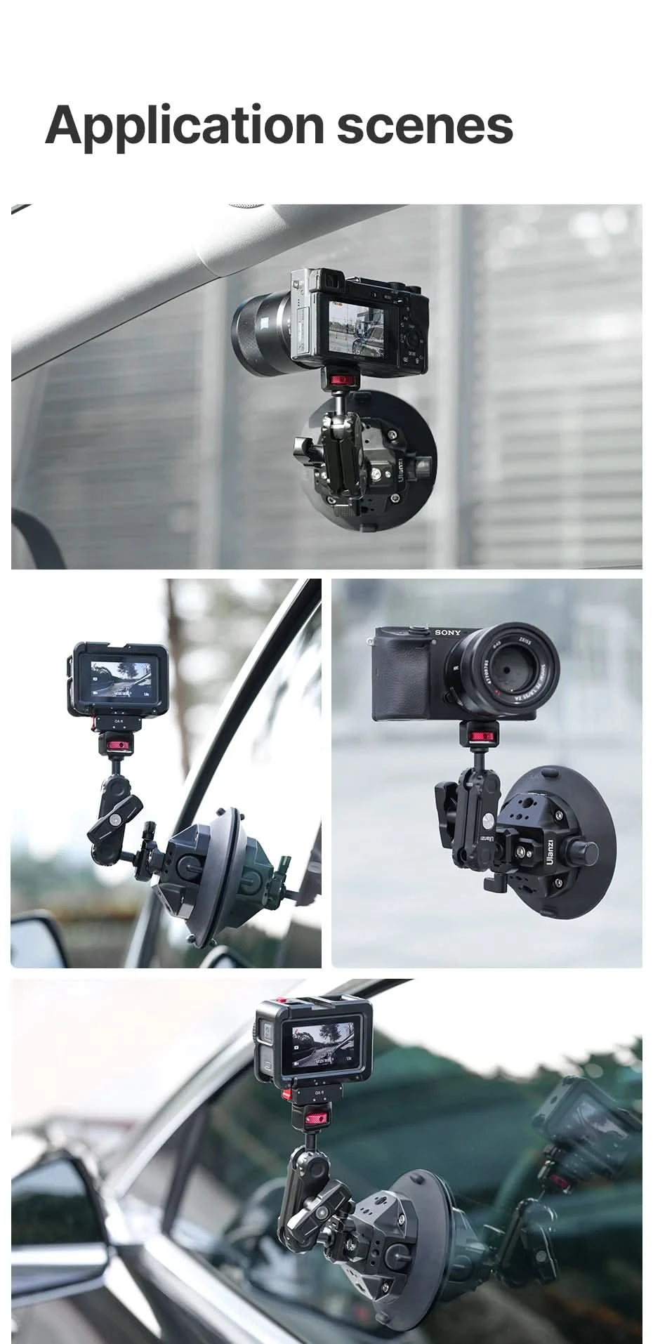 Ulanzi 3 Zoll/4,5 Zoll Action-Kamera Handpumpen-Saugnapf 1/4" 3/8" Kamerastabilisator Halterung für GoPro Insta360 Telefon