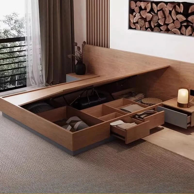 Unique European Double Bed Platform Elegant Pretty Solid Wood Luxury Bed Bases Bedroom Modern Camas Queen Size Furniture Home