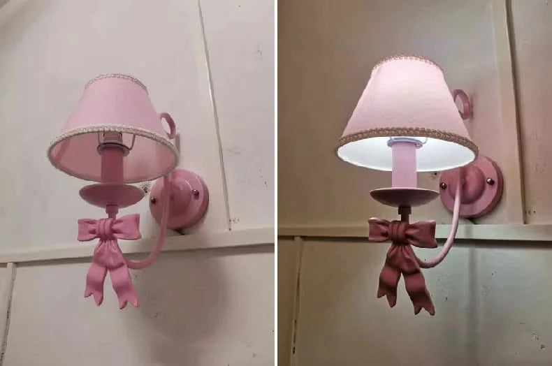 Pink Princess Room Wall Lamps Cute Bow Decor Lamp Modern Romantic Warm Children's Room Girl Bedroom Bedside Wall Hanging Lights