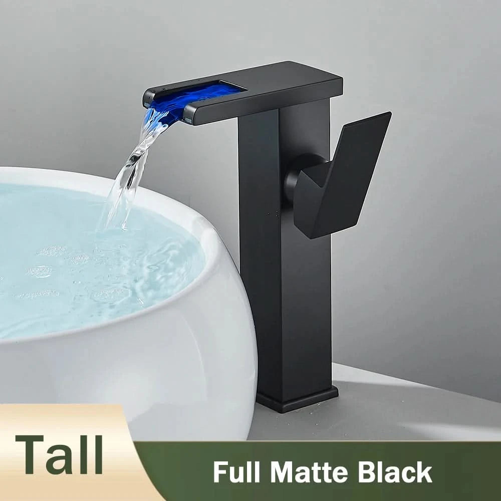 Rozin LED-Badwaschtischarmatur schwarz Wasserfall-Waschtischarmaturen Hydroelektrische LED-Waschtischarmatur Warm- und Kaltwasser-Mischbatterie