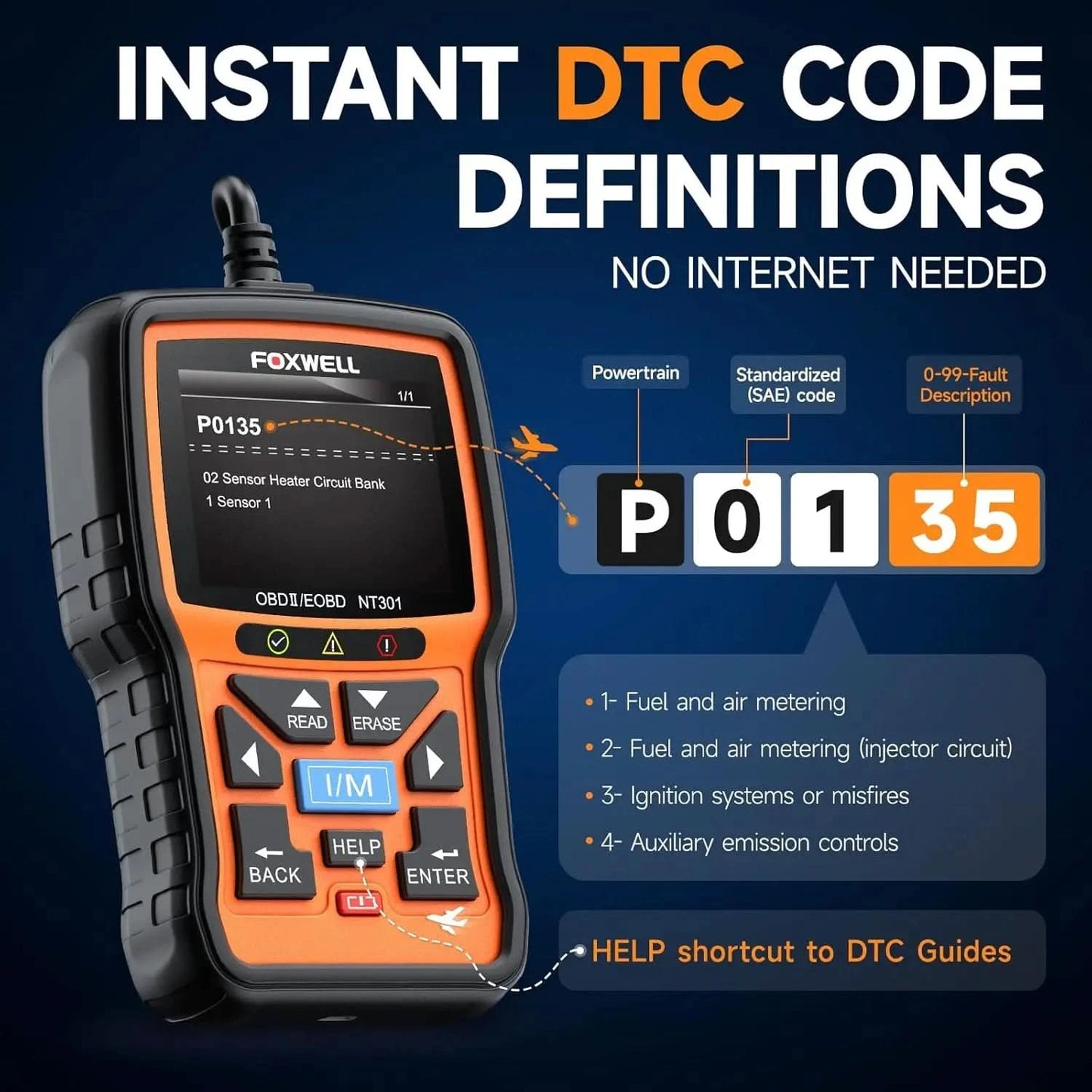 FOXWELL NT301 OBD2 Scanner Motorkontrollleuchte Code-Lesegerät Professioneller ODB2 OBD2 Fahrzeugdiagnosescanner Auto-Diagnosetools PK ELM327