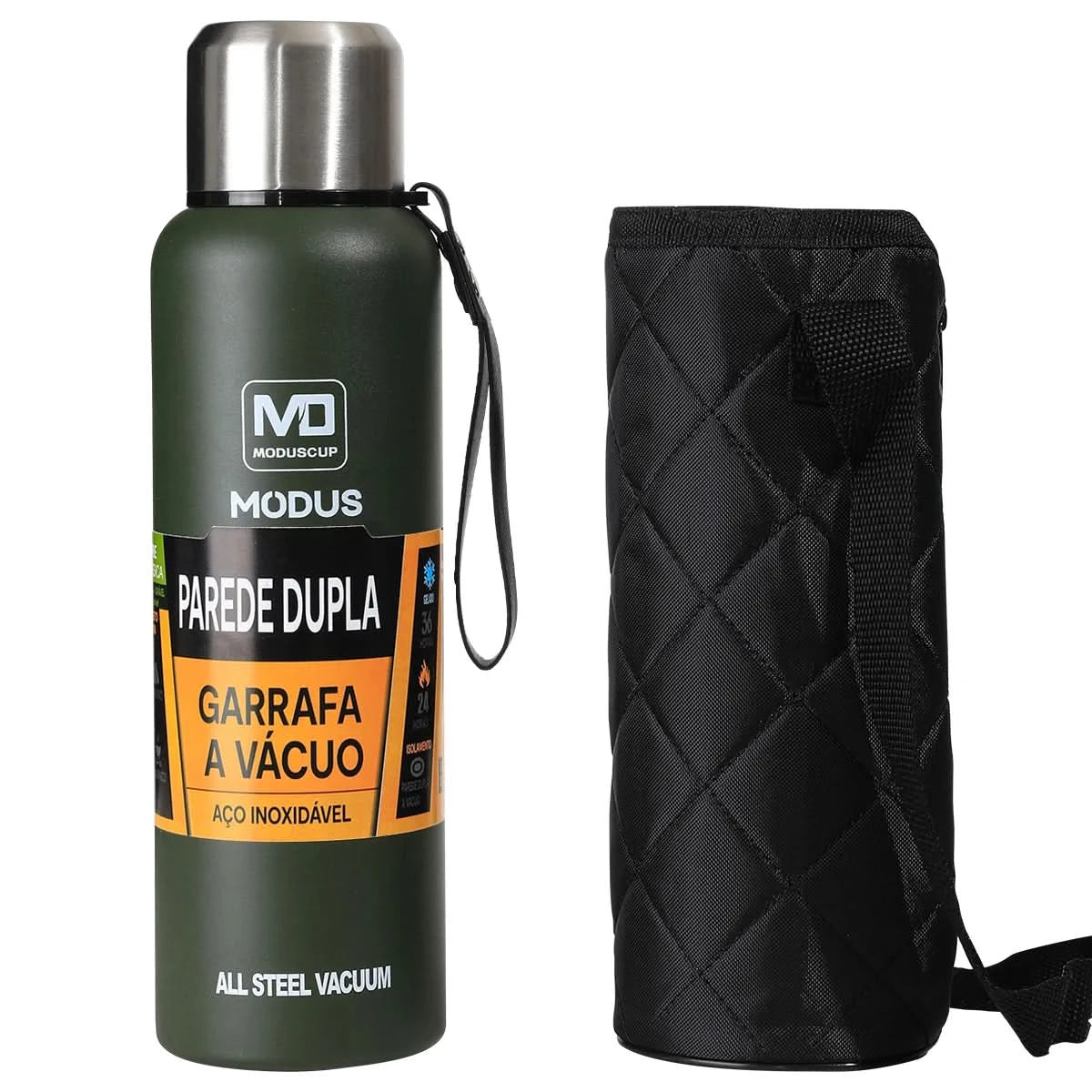 MODUS Tragbare Edelstahl-Thermosflasche, vakuumisolierter Becher mit Kordel, 1000, 1500ml