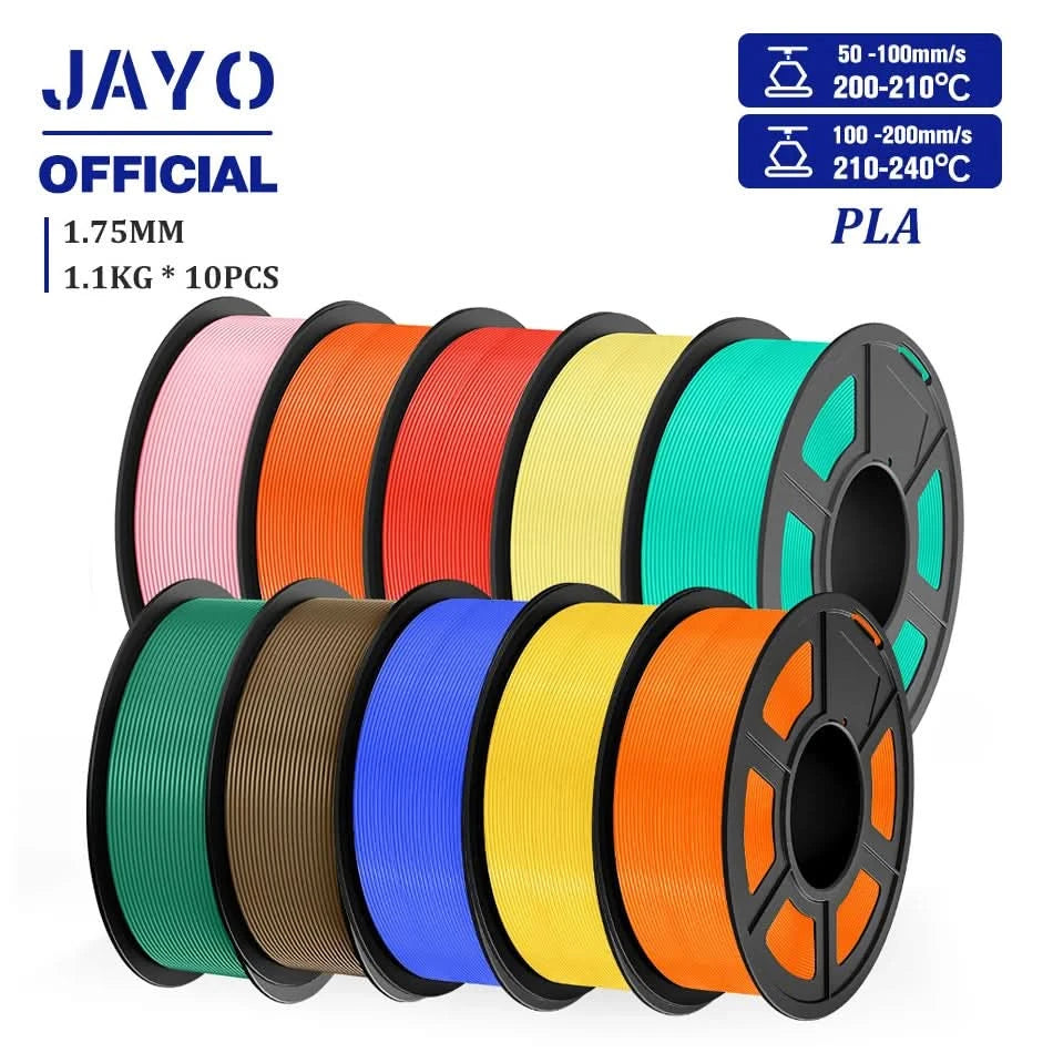 JAYO PLA Filament 1,75MM 10 Rollen/Set PLA 3D-Druckerfilament Multicolor für FDM 3D-Drucker Sauber gewickelte 3D-Druckmaterialien