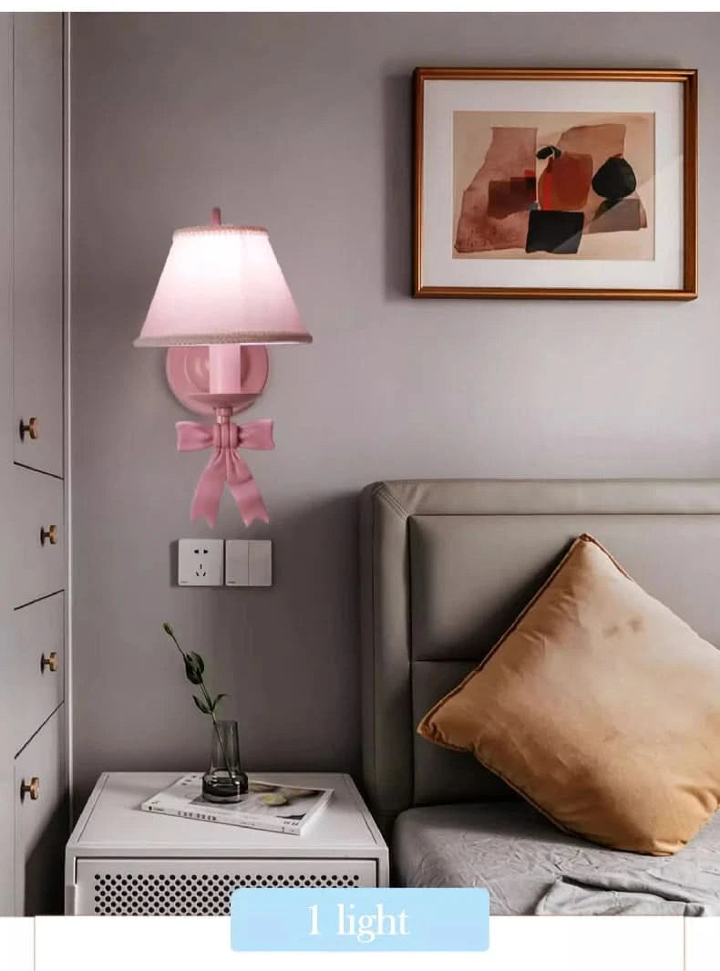 Pink Princess Room Wall Lamps Cute Bow Decor Lamp Modern Romantic Warm Children's Room Girl Bedroom Bedside Wall Hanging Lights