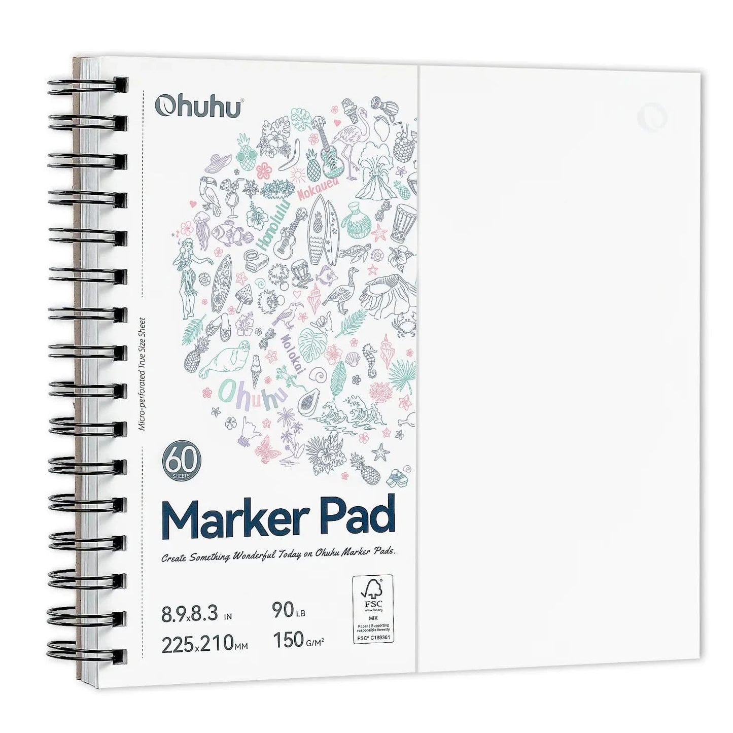 Ohuhu Double Sided Marker Pads Art Sketchbook Bleedproof Spiral Bound Sketching Book for Alcohol Markers Drawing Notebook School