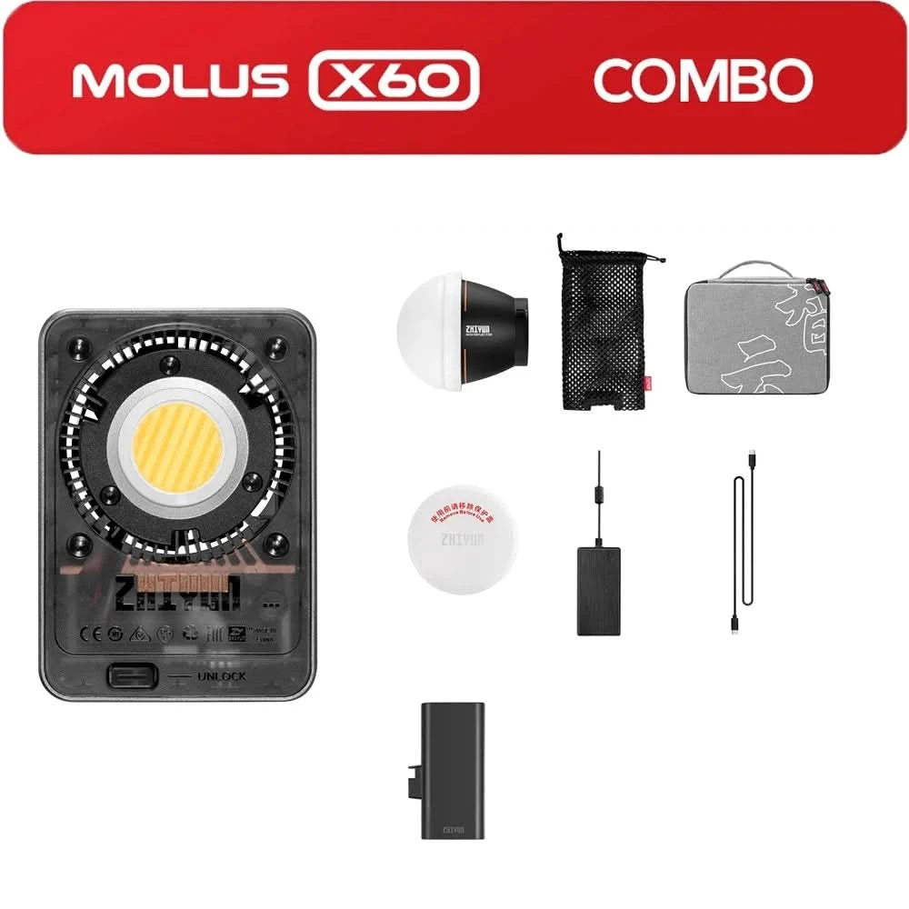 ZHIYUN MOLUS X60 RGB X60 Bicolor 60W COB Video Light LED Pocket Fill Lamp Portable Outdoor Photography Lighting for Shooting