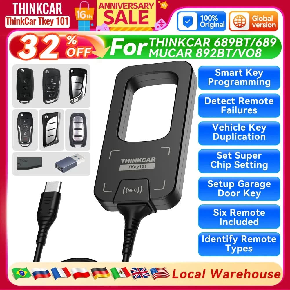 THINKCAR TKEY 101 Universal Car Key Programmer Equipment with 6 Unit Remote Keys Supports Anti-Theft Systems For THINKCAR 689BT
