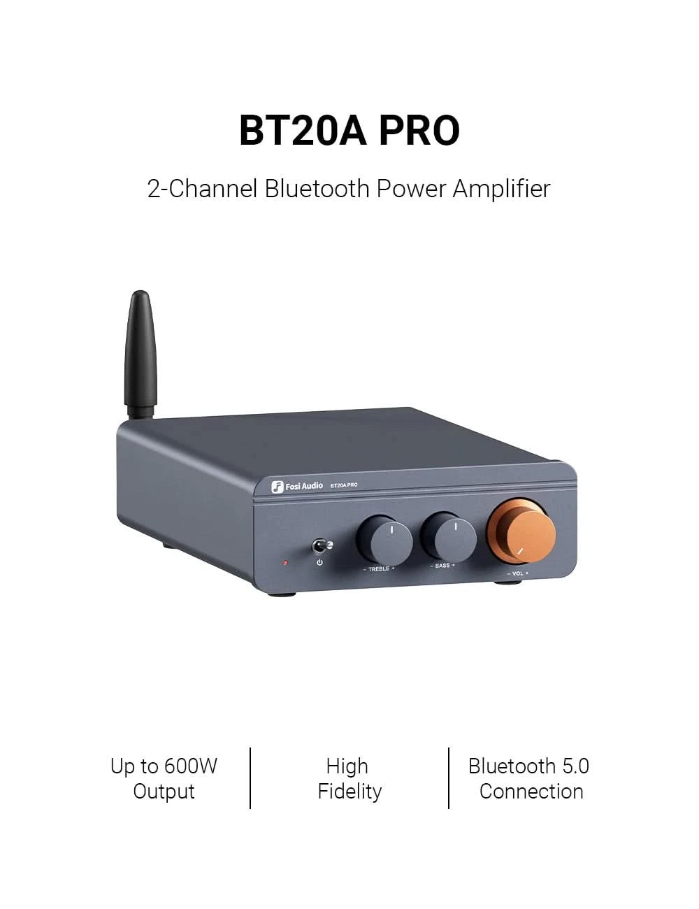 Fosi Audio BT20A Pro TPA3255 Bluetooth Sound-Endstufe 300W x2 Mini HiFi Stereo Class D Verstärker Bass Höhen für Heimkino