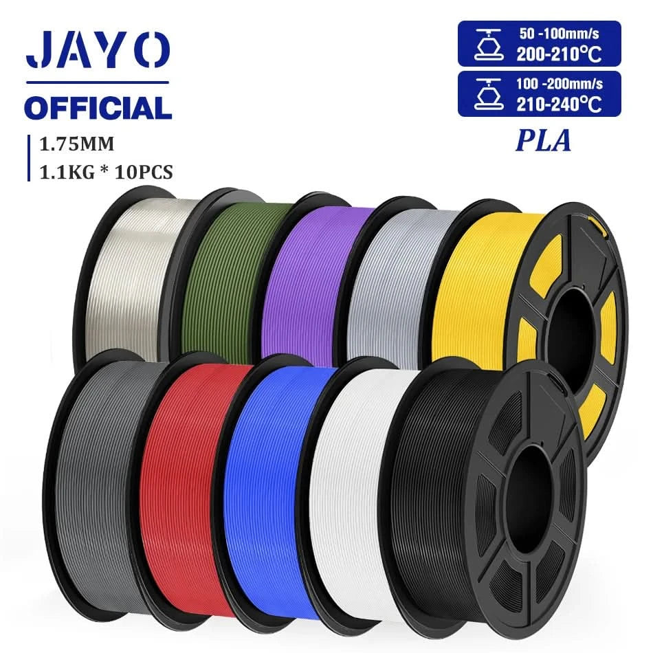 JAYO PLA Filament 1,75MM 10 Rollen/Set PLA 3D-Druckerfilament Multicolor für FDM 3D-Drucker Sauber gewickelte 3D-Druckmaterialien