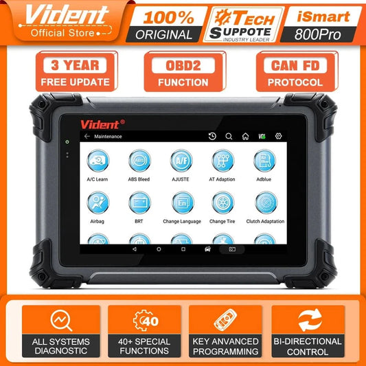 VIDENT iSmart800 Pro OBD2 Scanner Full System Car Diagnostic Tool Key Programming Bi-Directional Control 40+ Reset CAN FD& DoIP