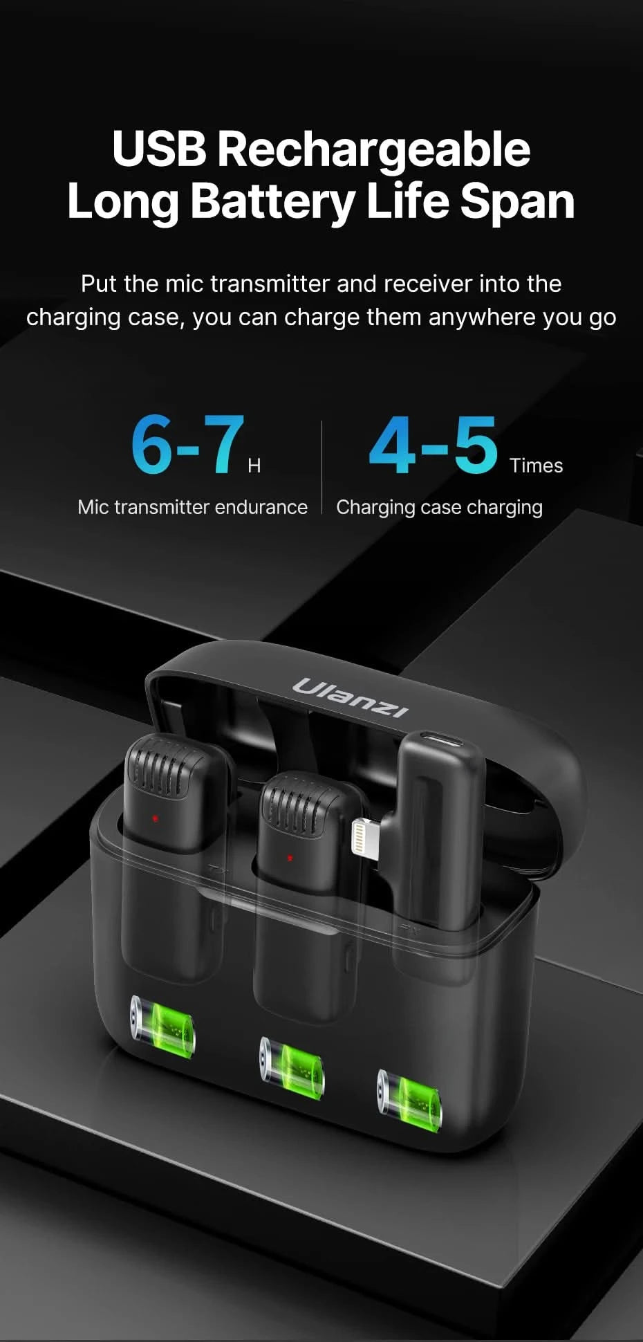 Ulanzi J12 Wireless Lavalier Microphone System Audio Video Recording Microphone Mini Mic for iPhone Android Live Broadcast