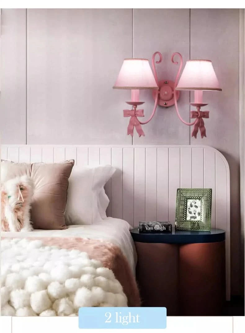 Pink Princess Room Wall Lamps Cute Bow Decor Lamp Modern Romantic Warm Children's Room Girl Bedroom Bedside Wall Hanging Lights