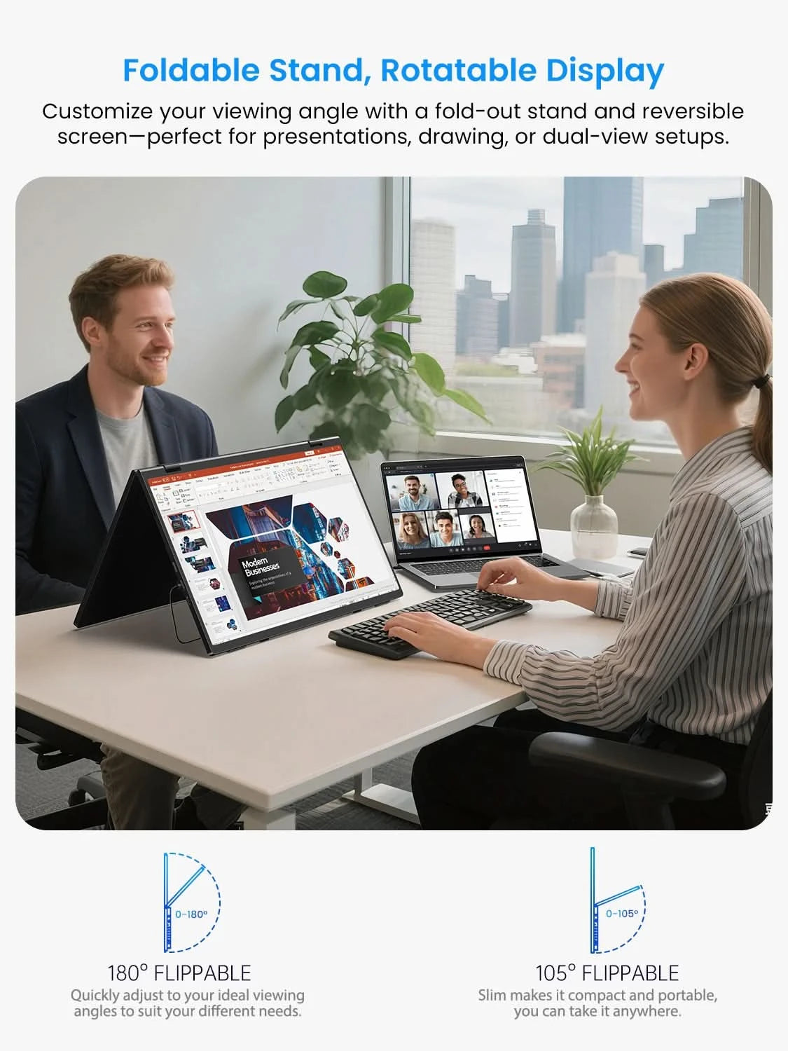 EVICIV Tragbarer Dual-Monitor 15,6 Zoll Stapelbar Faltbar Reise-Display 1080P 100% sRGB USB-C HDMI Dreifach Laptop-Bildschirm-Erweiterung